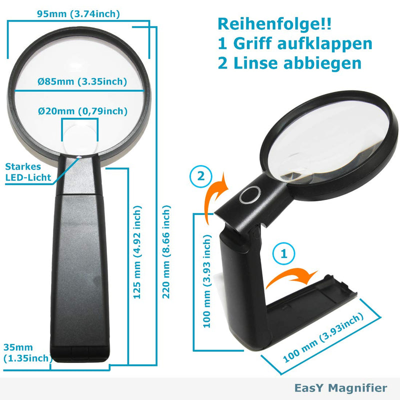 EasY Magnifier Large Magnifying Glass 2X Hands Free with LED Light and Stand Alone; Spot Lens 4X; Lighted Standing Desktop Loupe for Reading Close up Work, Gift for Visually Impaired - NewNest Australia