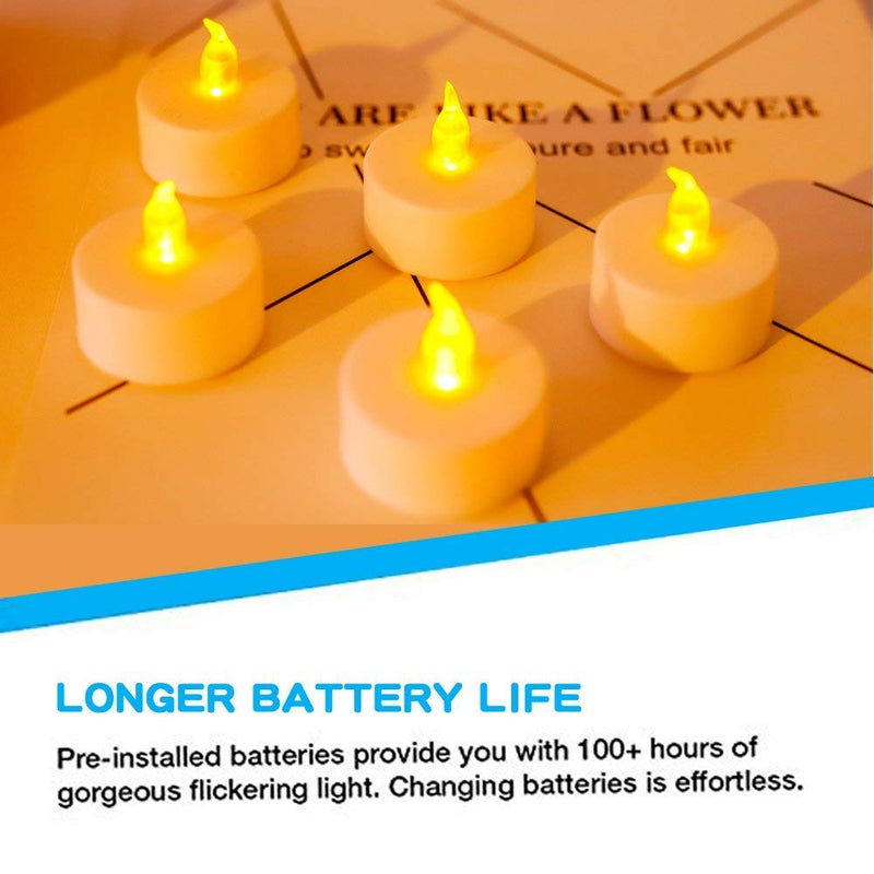 YIWER Tea Lights LED Tea Light Candles 100 Hours Pack of 50 Realistic Flickering Bulb Battery Operated Tea Lights for Seasonal Festival Celebration Electric Fake Candle in Warm Yellow - NewNest Australia