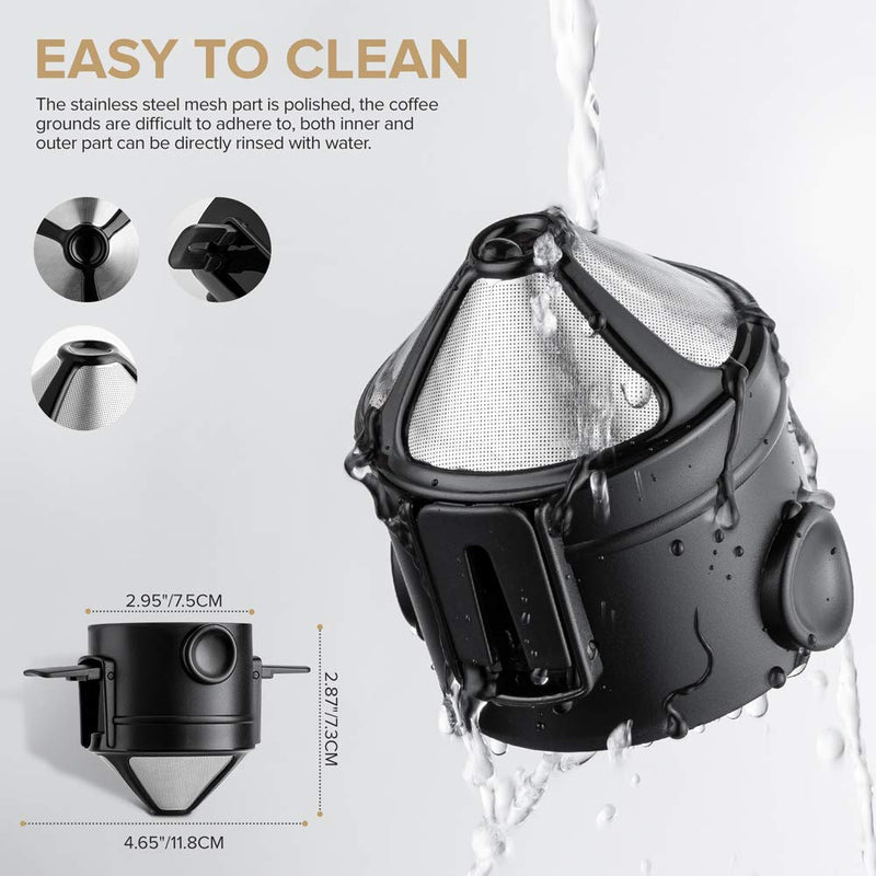 Lungogo Reusable Coffee Filter Stainless Steel, Pour Over Coffee Dripper Portable Coffee Cone Filter with Foldable Handle - NewNest Australia