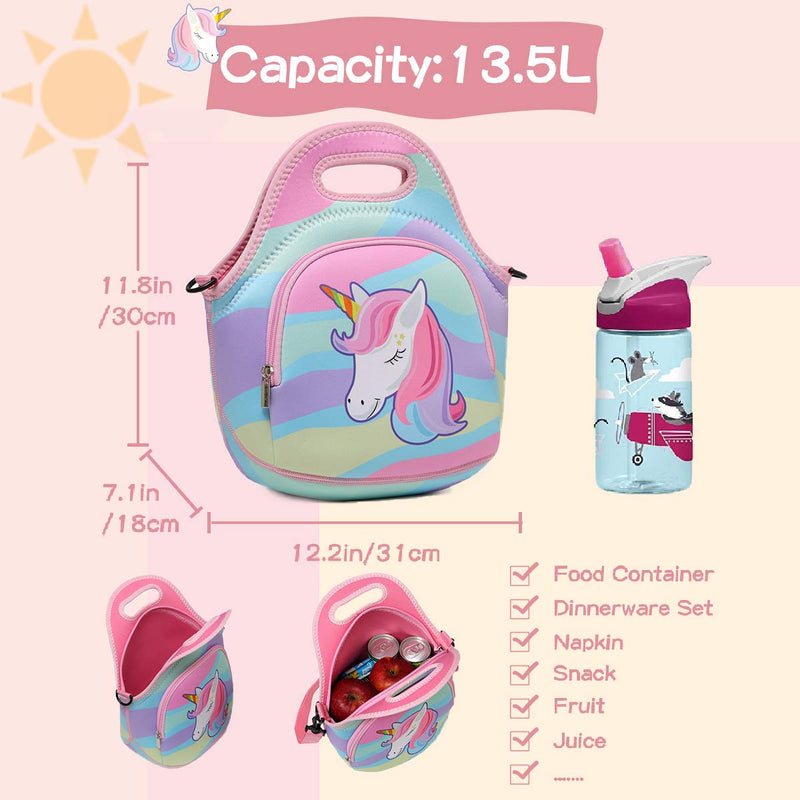 NewNest Australia - Lunch Bag for Girls, Chasechic Cute Lightweight Neoprene Insulated Lunch Boxes Tote for Women with Detachable Adjustable Shoulder Strap Unicorn 