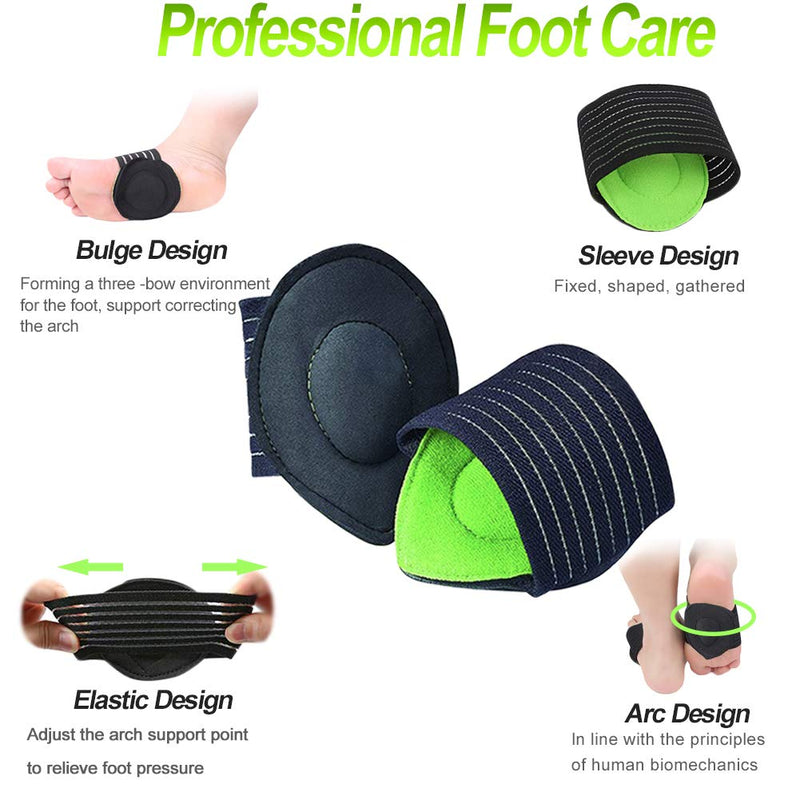 Ailaka 2 Pair Arch Support Braces, Compression Cushioned Plantar Fasciitis Sleeves for Pain Relief & Sore, Flat Feet, Heel Spurs (Black & Green, One size fit all) Black & Green 4 Count (Pack of 1) - NewNest Australia