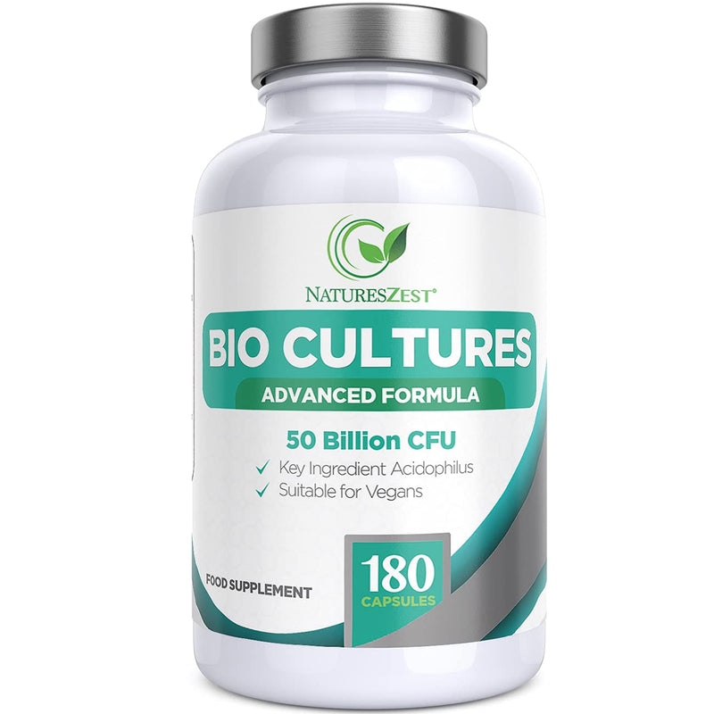 Bio Cultures Complex Probiotics 50 Billion CFU with Prebiotics – 180 Vegan Capsules - Acidophilus & Saccharomyces Boulardii Probiotic - 6 Month Supply – Probiotics for Women & Men - by Natures Zest - NewNest Australia