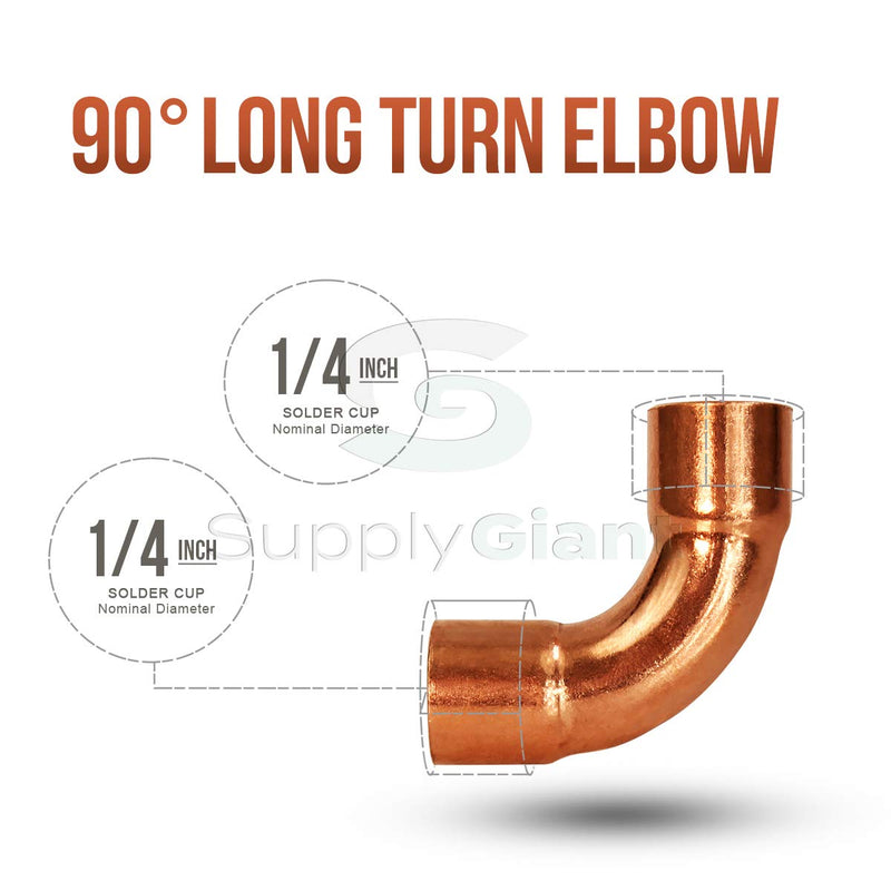 Supply Giant DDMU0014 Long radius 90 degrees elbow fitting, 1/4, Copper - NewNest Australia