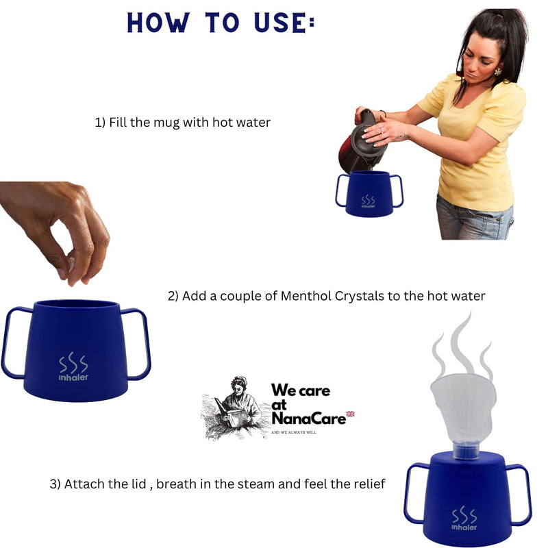 NanaCare UK Steam Inhaler Cup with Powerful Menthol Crystals and Nasal Stick | The Personal Steam Inhaler Provides Relief from Flu, Colds, Blocked Nose and Cough | Suitable for Adults and Kids - NewNest Australia