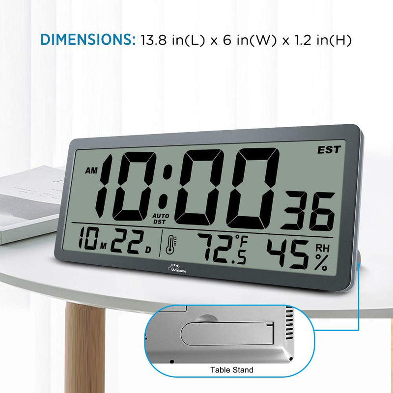 NewNest Australia - WallarGe Large Digital Wall Clock,14 Inches Oversized Desk Clocks with Temperature,Humidity and Date,Auto Daylight Saving Time,Battery Operated Clocks for Office,Classroom and Living Room,etc. 