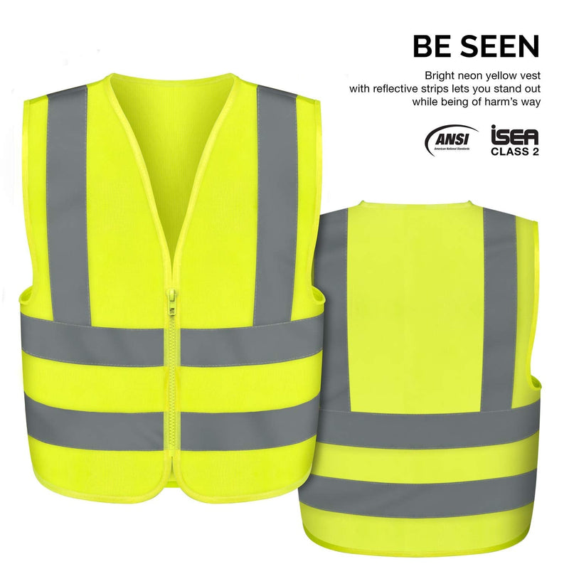 NEIKO High Visibility Safety Vest with Reflective Strips | Neon Yellow Color | Zipper Front | High Visibility and Safety Large - NewNest Australia