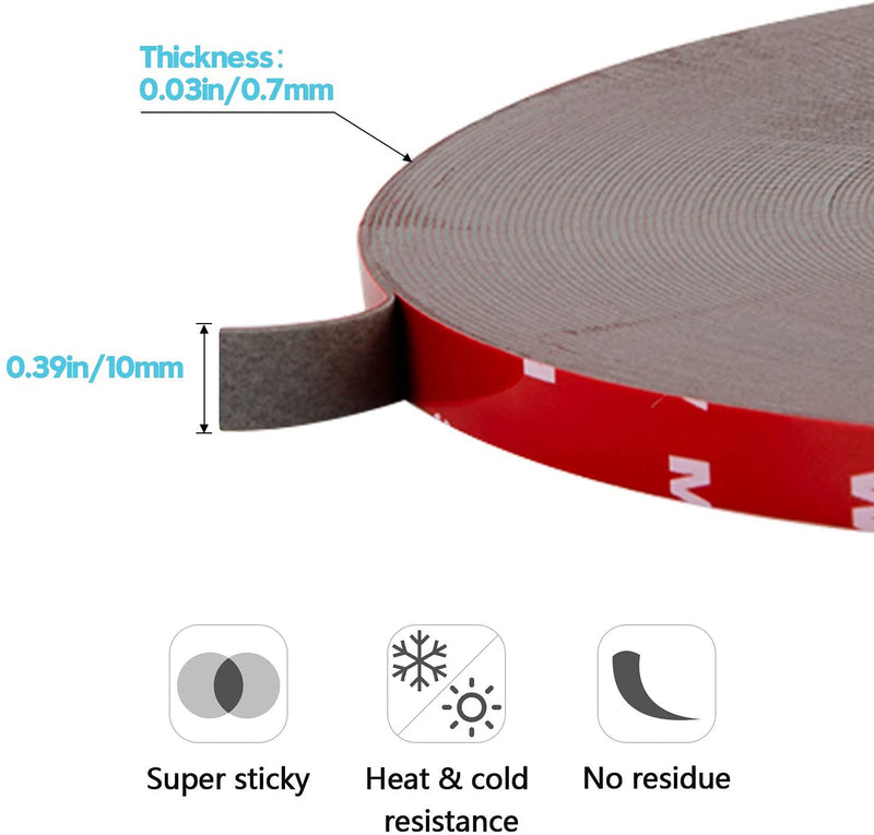 108Ft Double Sided Tape,Mounting Adhesive Tape Heavy Duty, Waterproof Foam Tape, LED Strip Lights, Home Decor, Office Decor (0.39In Black) 0.39In x 108 Ft - NewNest Australia
