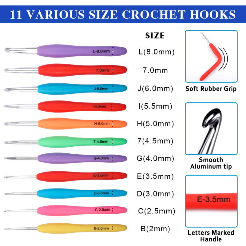 Inscraft 82 Pcs Crochet Hook Set, 19 Sizes 0.6mm-8mm(L), Ergonomic Soft Grip Handles Crochet Needles (11 Sizes) Kit with Bag for Arthritic Hands, Crochet Starter Kit for Beginners Knitting Yarn Lovers - NewNest Australia