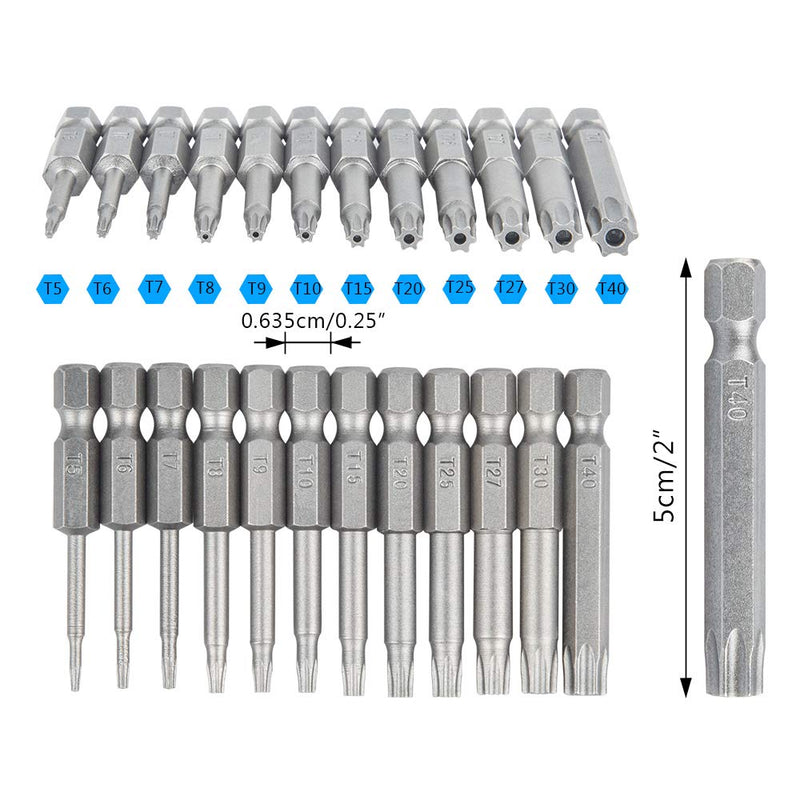 12 Pack Torx Head Screwdriver Bit Set,DanziX 1/4 inch Hex Shank T5-T40 S2 Steel Security Tamper Proof Star 6 Point Screwdriver Tool Kit with 1 Pack Handle 12 Pack（T5-T40）*2 Inch Length - NewNest Australia