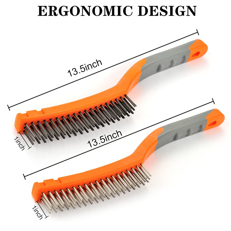 Wire Brush Set,Heavy Duty Carbon Steel and Stainless Steel Wire Scratch Brush for Cleaning Rust,Paint, Welding with 13.5" Long Curved Rubber Handle,2 Pcs,Large - NewNest Australia