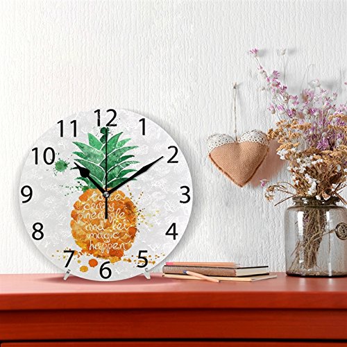 NewNest Australia - ALAZA Summer Orange Pineapple Round Acrylic Wall Clock, Silent Non Ticking Oil Painting Home Office School Decorative Clock Art 