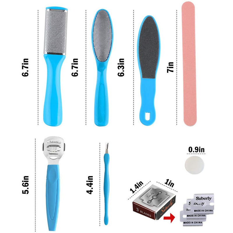 SONGQEE Foot File Pedicure Set，8 in 1 Foot File Hard Skin Remover Foot Care Kit Foot Files Pedicure Tools Foot Care for Dead Skin for Men Women at Home Spa (Blue) Blue - NewNest Australia