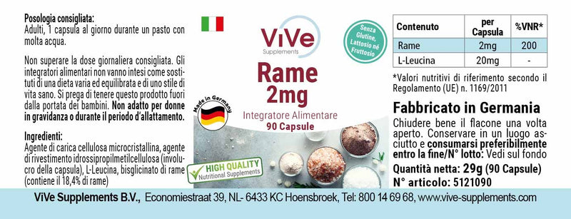 Copper 2 mg - 90 capsules copper bisglycinate - vegan - essential trace element | Quality from Germany from ViVe Supplements - NewNest Australia
