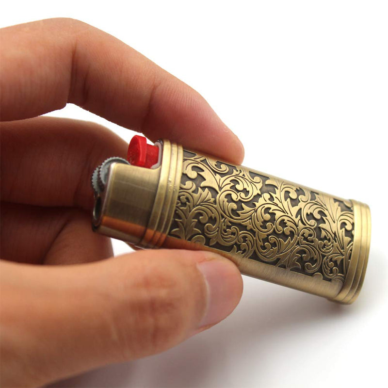 Lucklybestseller Vintage Floral Metal Lighter Case Cover Holder for Mini BIC Lighter J5 Bronze - NewNest Australia