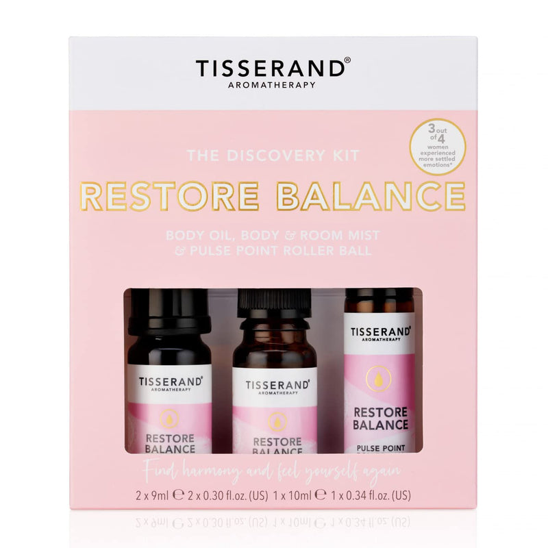 Tisserand Aromatherapy | Restore Balance Discovery Kit | Rollerball, Body Oil & Mist | Perimenopause, Menopause & Menstruation Support for Women | Rose, Clary Sage & Geranium | Natural Essential Oils - NewNest Australia