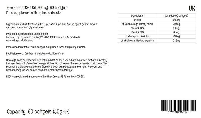 Now Foods Krill Oil, 1000mg, with EPA, DHA and Astaxanthin, high dosage, 60 soft capsules, laboratory tested, soy-free, gluten-free, non-GMO - NewNest Australia