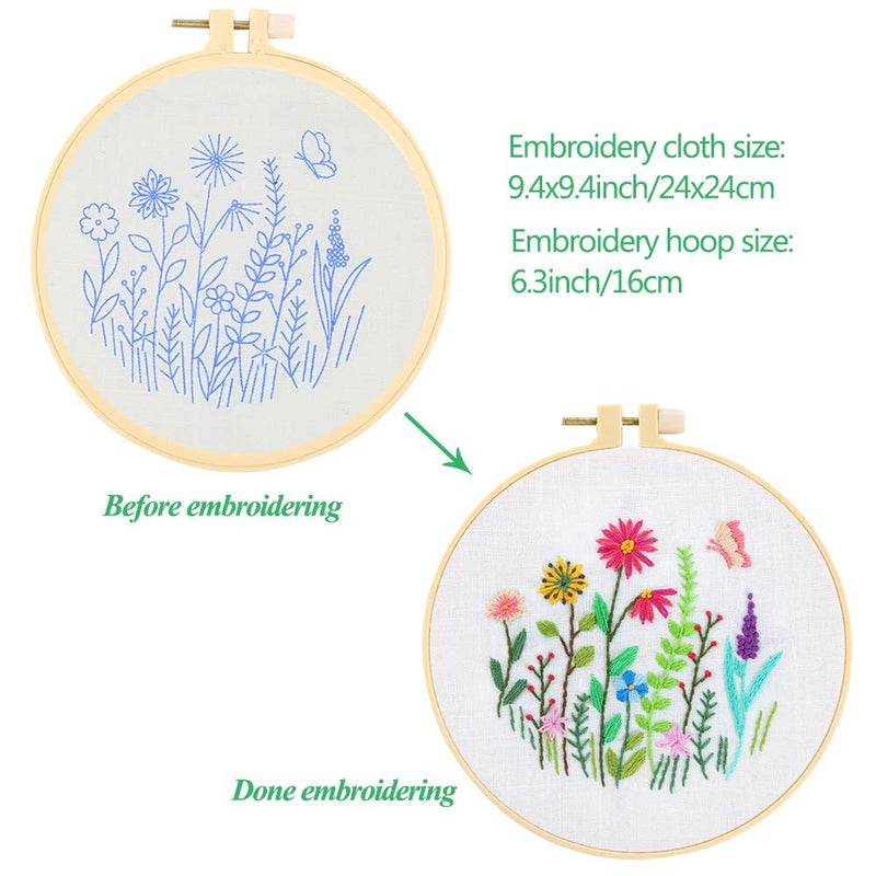 Caydo 3 Sets Embroidery Starter Kit with Pattern and Instructions, Cross Stitch Kits Include 3 Embroidery Cloth with Floral Pattern, 3 Plastic Embroidery Hoops, Color Threads and Tools Black - NewNest Australia