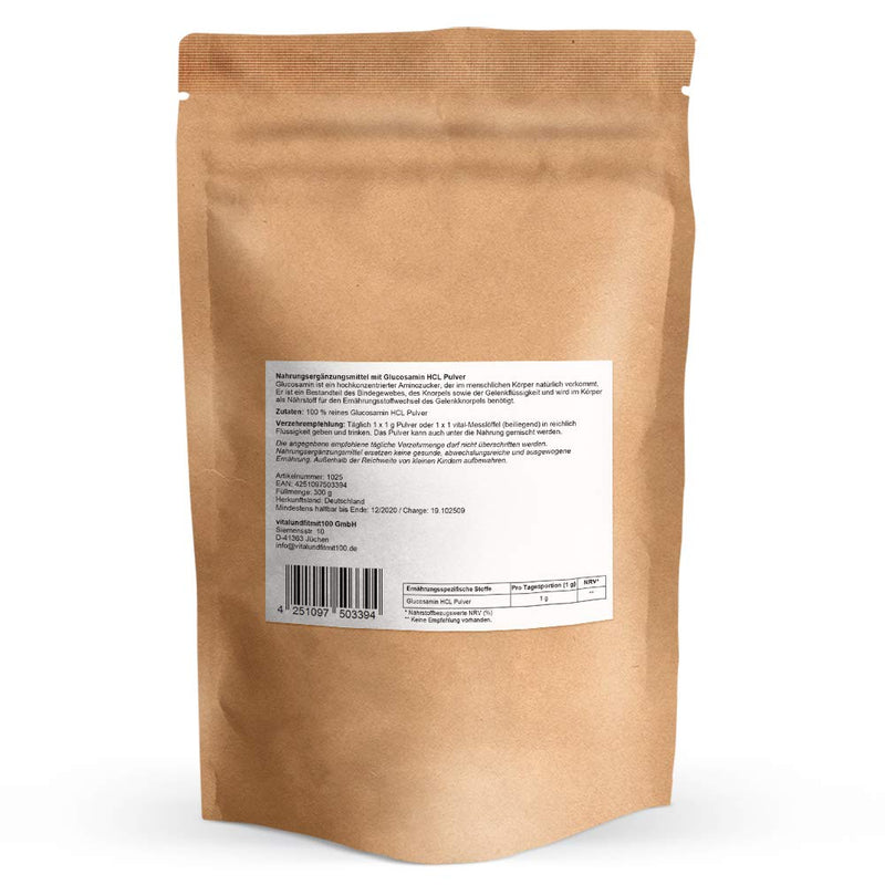 Glucosamine Hcl (Hydrochloride) Powder - 300 G - Highly Concentrated Amino Sugar - Made From Natural Sources - Tested For Harmful Substances And Microbiology - Fine Ground - No Additives - NewNest Australia
