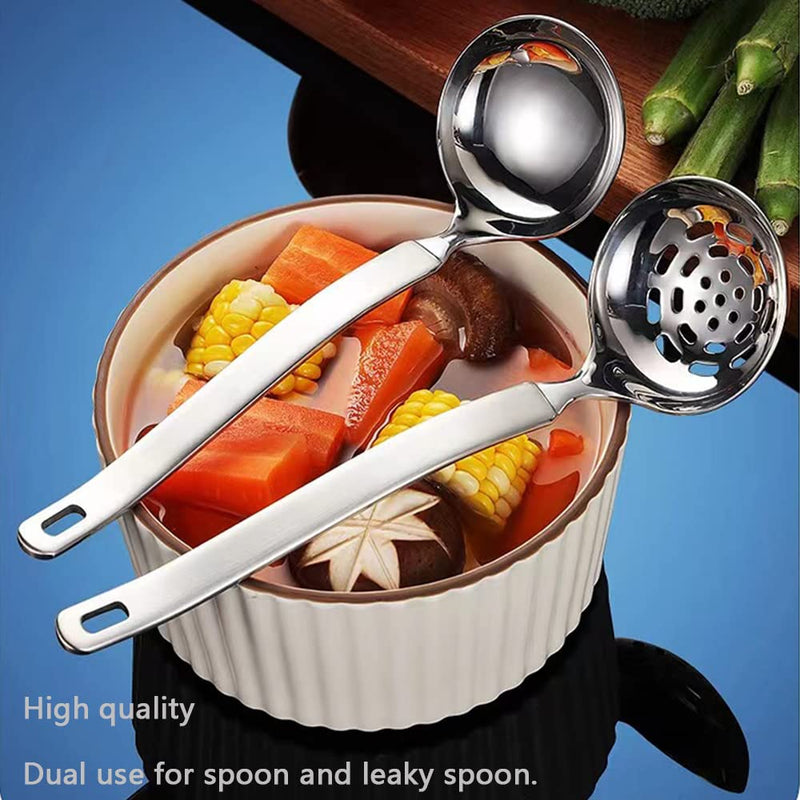 Collfa Soup Ladle Metal SUS304 Stainless Steel Ladles Spoon And Slotted Colander Spoon Set Small Soup Ladle With Holes Strainer Scoop Ladles For Serving Gravy Hot Pot Or Restaurant,2 Piece Set - NewNest Australia