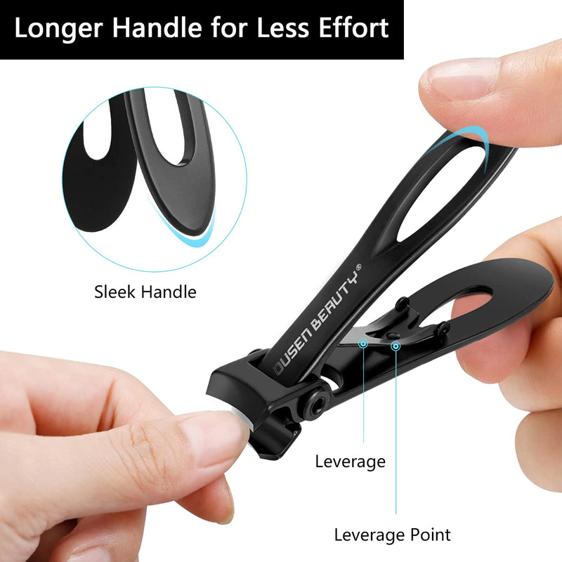 Nail Clippers for Thick Nails, Wide Jaw Opening Nail Clippers with Curved and Slant Straight Blade Edge, Heavy Duty Thick Toenail Clippers Fingernail Cutters Set with File for Seniors Adult Men Women Black (Curved + Straight) - NewNest Australia