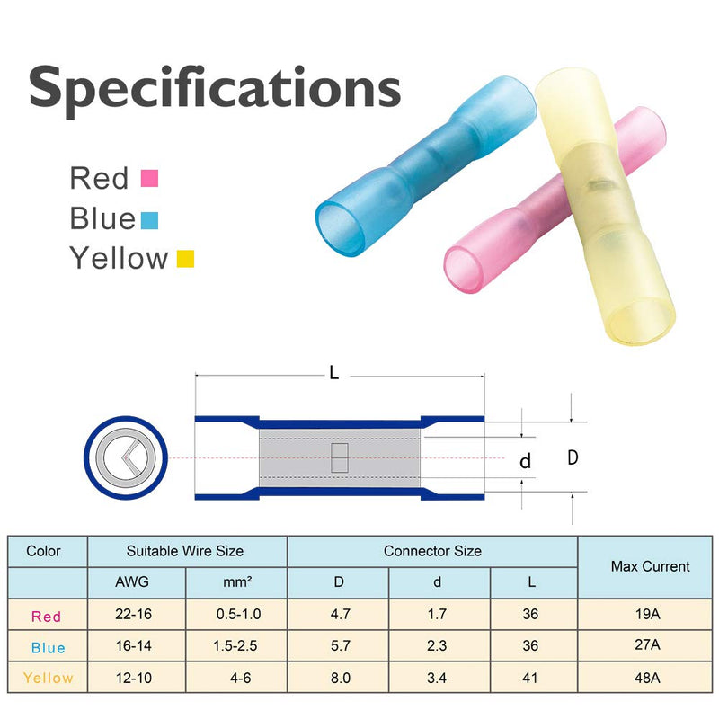 AIRIC Heat Shrink Butt Connectors 50pcs 12-10Gauge Waterproof Butt Connector Yellow Heat Shrink Marine Automotive Electrical Straight Wire Crimp Connectors, Yellow Yellow/12-10 AWG - NewNest Australia