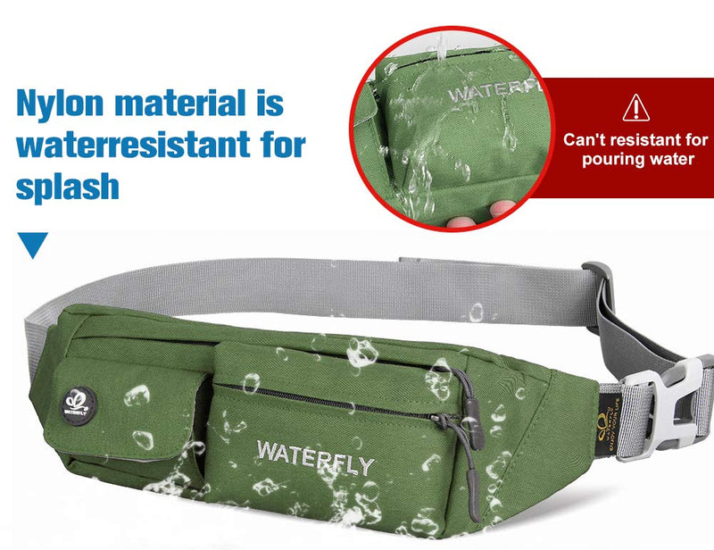 WATERFLY Fanny Pack for Women Men Water Resistant Small Waist Pouch Slim Belt Bag with 4 Pockets for Running Travelling Hiking Walking Lightweight Crossbody Chest Bag Fit All Phones Green - NewNest Australia