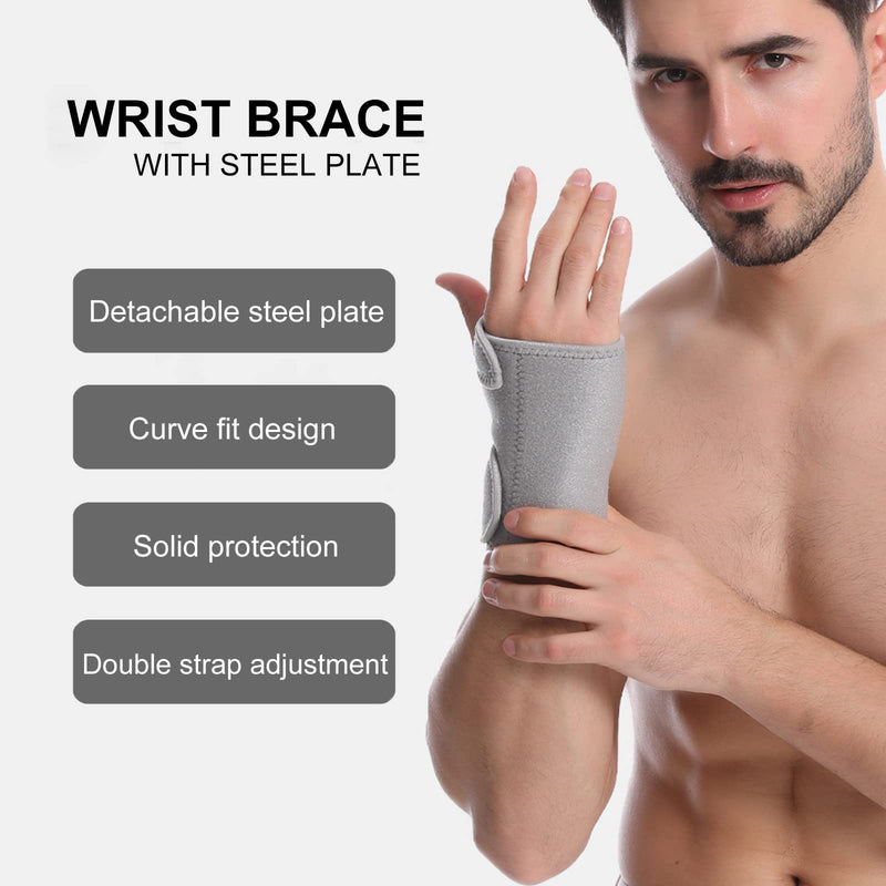Wrist Splint Support Brace Compression Wrist Brace Elastic Adjustable Carpal Tunnel Support with Metal Strip for Sports, Fitness, Arthritis, Tendonitis One Size Single (Left Hand, Grey) Left Hand - NewNest Australia