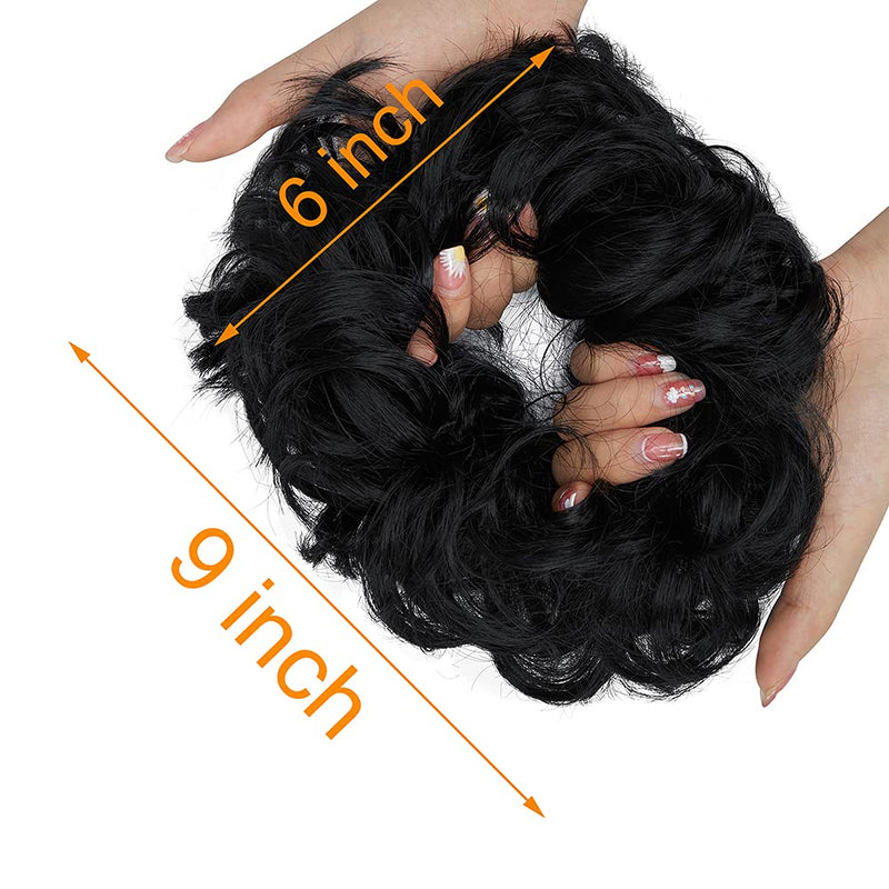 Messy Bun Hair Piece Scrunchies Extension Curly Wavy Updo Hairpieces Synthetic Chignon Ponytail Hair Accessories for Women Girls (Dark Black) 1 PCS 1# Dark Black - NewNest Australia