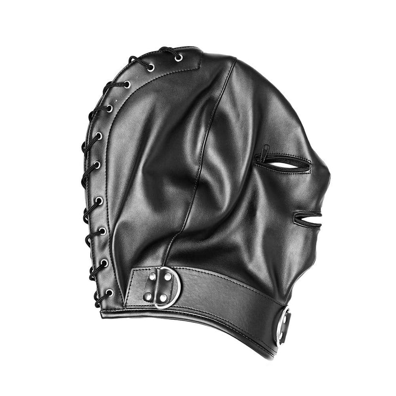 Leather Bondage Mask Black Full Face Restraint Head Hood SM Head Mask BDSM Fetish Hood Adjustable Headgear with Zipper for Adults Couples Sex Factory - NewNest Australia