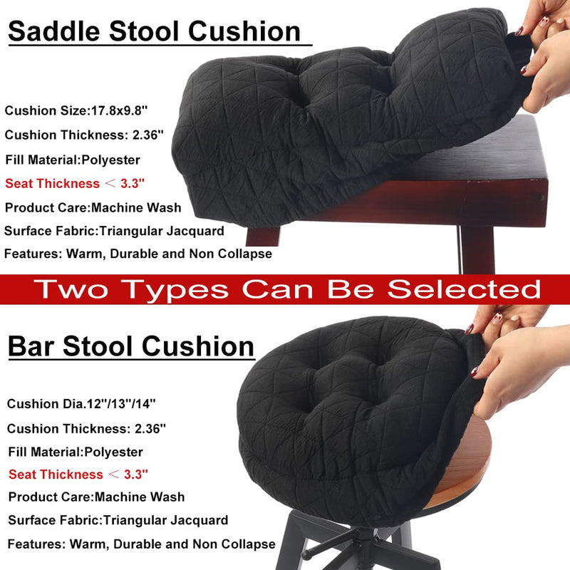 BUYUE Extra Thick Bar Stool Cushion, Dia.12 Luxury Triangular Jacquard with Anti-Skid Silicone Round Seat Cushion Padded (Black, S,1 Count) Round Dia.12" Black - NewNest Australia