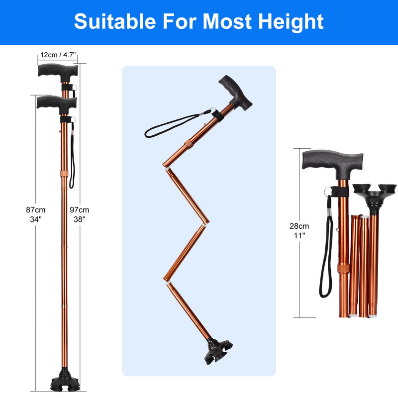 supregear Folding Cane, 5-Level Adjustable Folding Cane with T-Handle and Anti-lost Wrist Strap Non-Slip Self-Standing 4-Legged Rubber Support Collapsible Cane for Elderly Disabled Men Women Brown - NewNest Australia