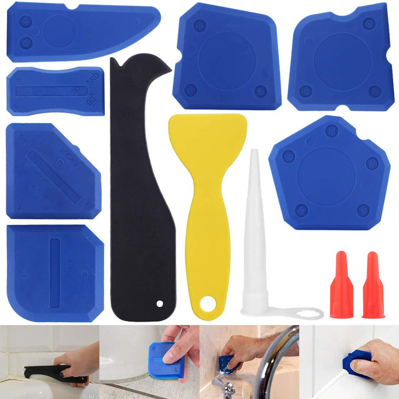 Caulking Tool Silicone Sealant Finishing Grout Tools Kit 12 Pieces Caulk Skirting Boards & Base Boards Replaceable Pads for Bathroom Kitchen Sealing Hand Caulk Removal Tool (Blue) - NewNest Australia