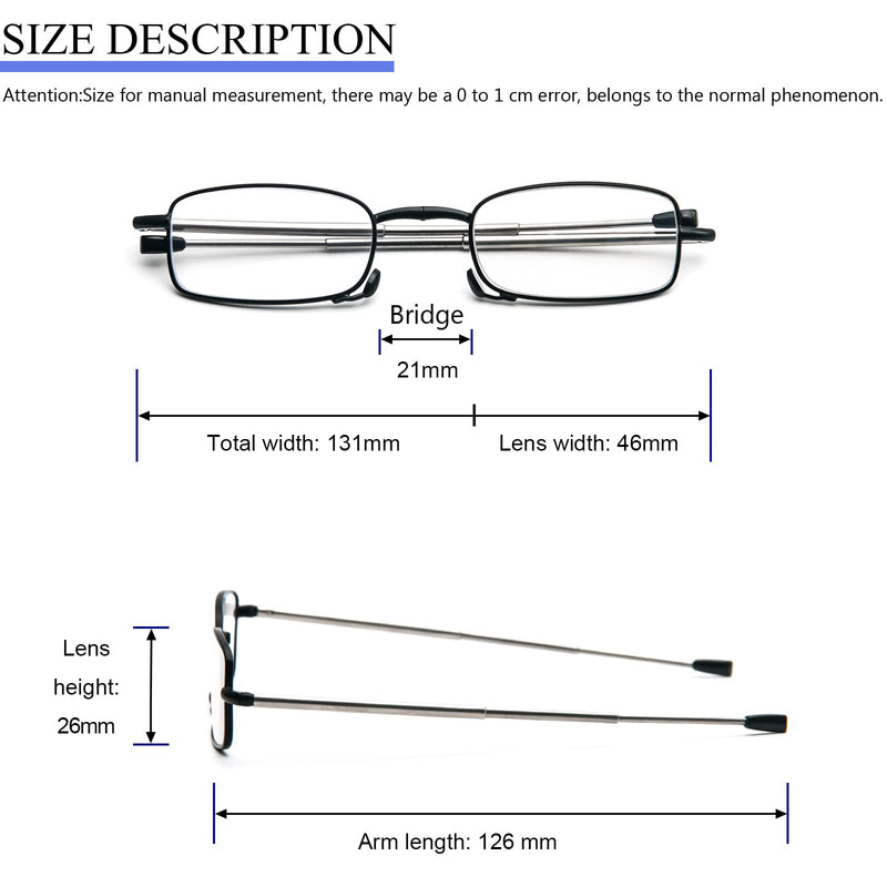 MMOWW Foldable Reading Glasses for Men and Women with Telescopic Rod with Zipper Key Ring Mini Anti Blue Light Glasses (Black, +1.5) Black 1.5 x - NewNest Australia