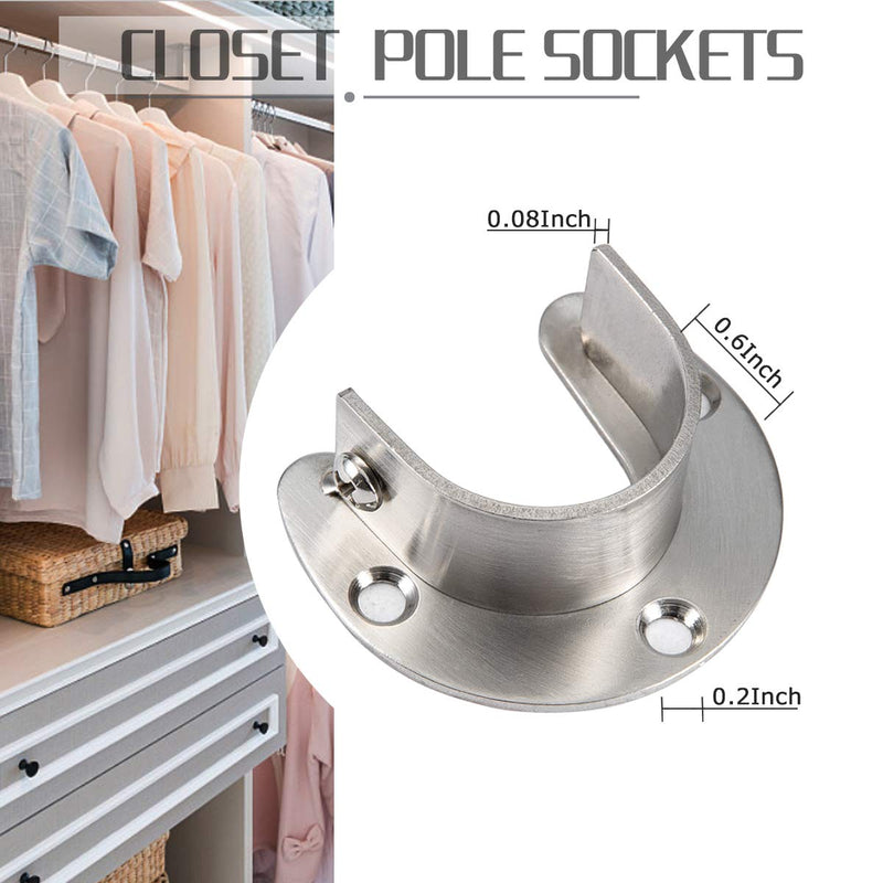 Cosweet 6 Packs Stainless Steel Closet Pole Sockets- Closet Rod End Supports, Flange Set Rod Holder with Screws for Easy Installation&Quick Removal (U Shaped) - NewNest Australia