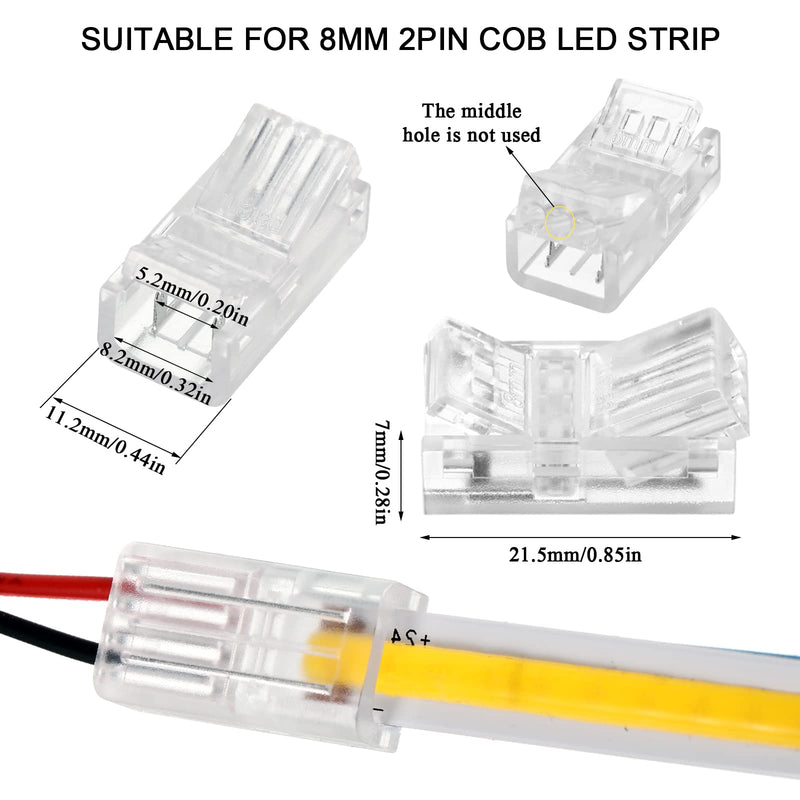 COB LED Strip to Wire Connector 20 Pieces Waterproof LED Adapter Connectors Transparent Solderless LED Light Strip Connectors for Strip Light Unwired Gapless Track Lighting Connector, 2 Pin 8 mm - NewNest Australia
