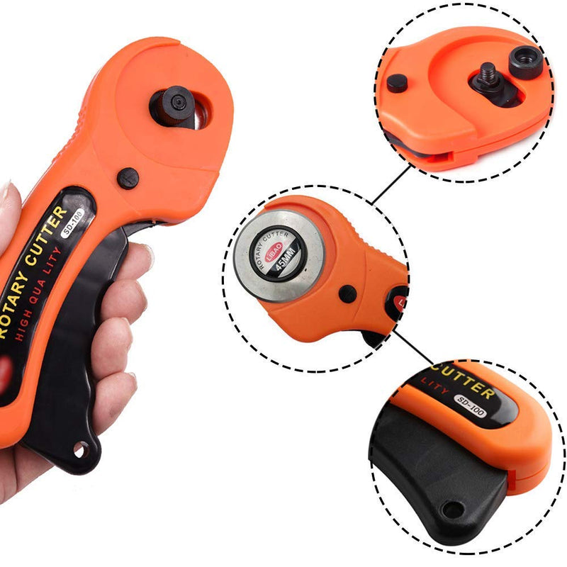 Bestgle 45mm Rotary Cutter with 6pcs Cutting Blades Replacement, Ergonomic Soft Handle and Safety Lock Rolling Cutter Tool Ideal for Quilting Cutting Fabric, Arts Crafts, Paper, Leather Suits - NewNest Australia