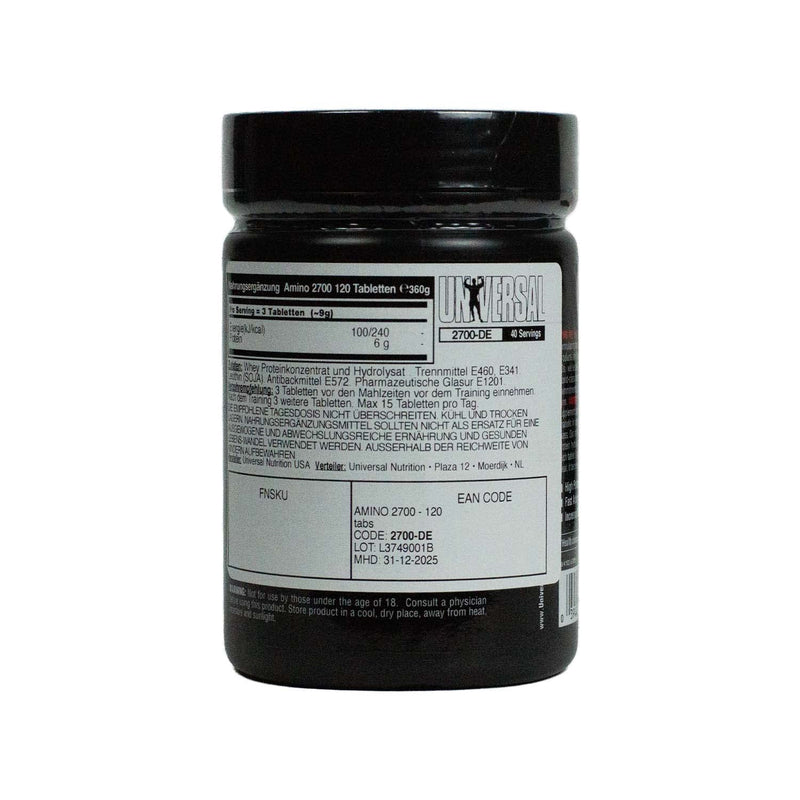 Universal Nutrition Amino 2700 Contains Highly Effective L-Form Amino Acid Supplement & Peptide-Bound Amino Acids, For Building Strength & Increasing Lean Muscle Mass, 120 Tablets - NewNest Australia