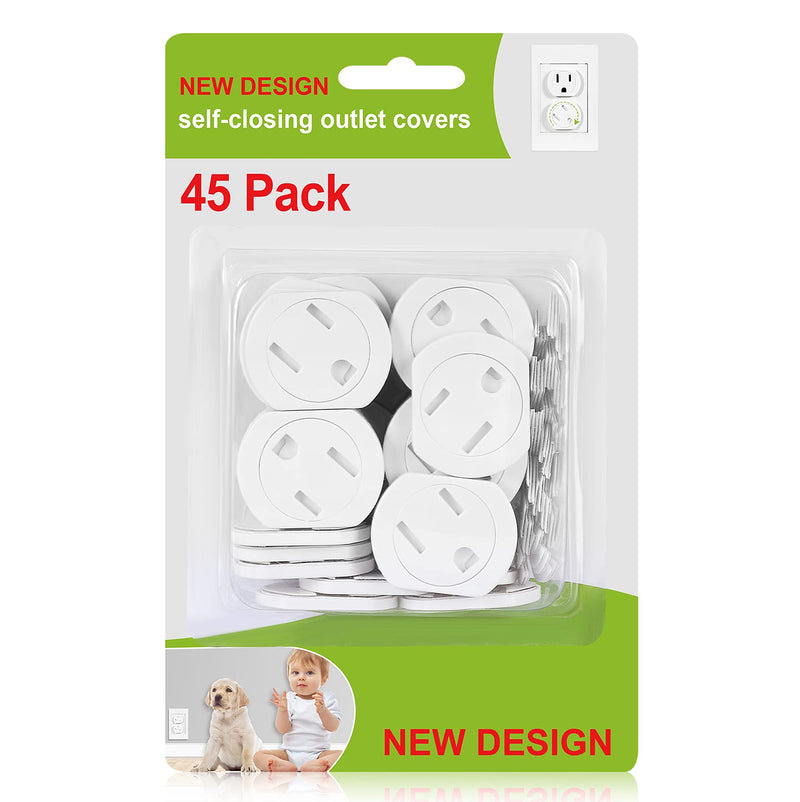 Outlet Covers (45 Pack) Self-Closing Outlet Plug Covers 3-Prong Swivel Electrical Outlet Protectors for Baby Upgraded Adhesive Installation Socket Covers Comes with Extra Sticker Durable ABS Plastic - NewNest Australia