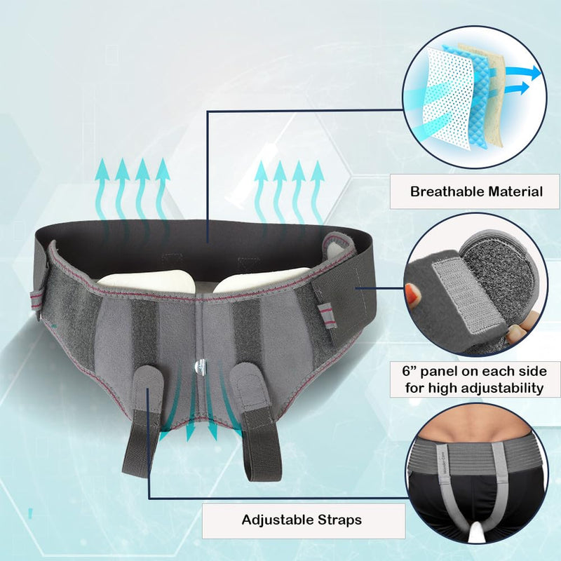 Wonder Care- Grey Inguinal Hernia Support Truss brace for Single/Double Inguinal with Two Removable Compression Pads & Adjustable Groin Straps Surgery & injury Recovery belt- Large - NewNest Australia