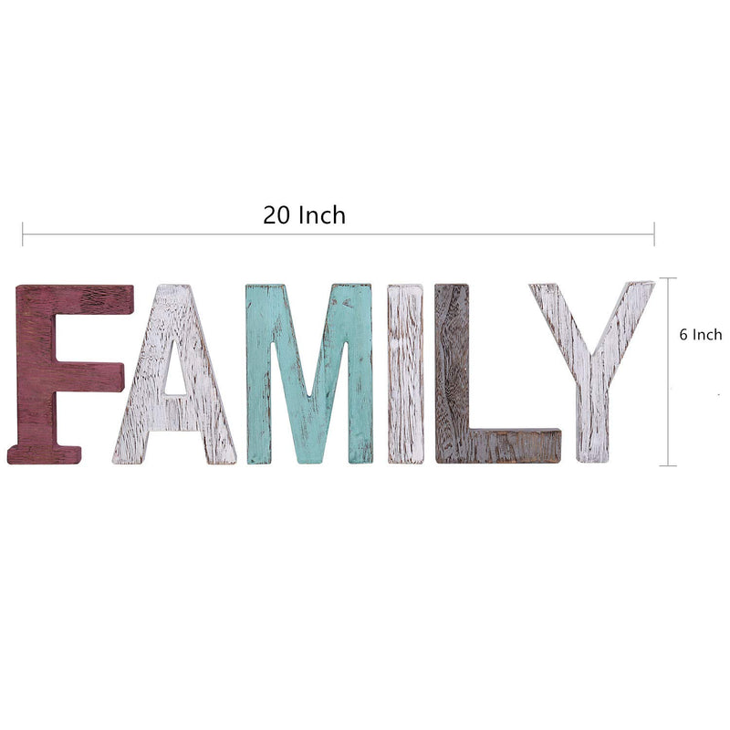 NewNest Australia - Y&Me Rustic Wood Family Sign, Decorative Wooden Block Word Signs, Freestanding Wooden Letters, Rustic Family Signs for Home Decor, 24.8 x 6 Inch, Multicolor (Family) 