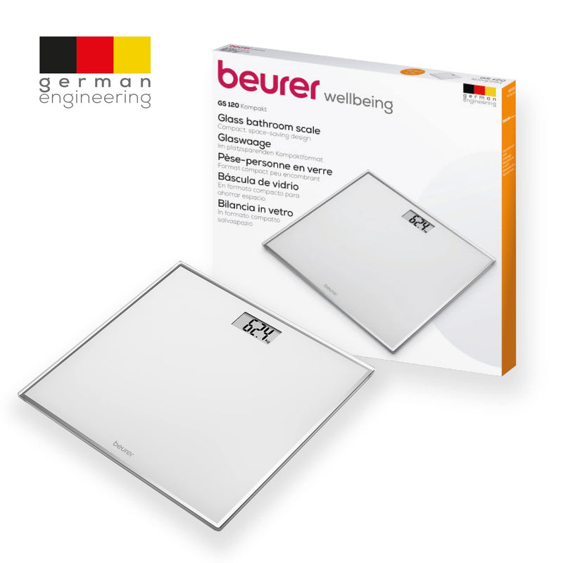 Beurer Gs 120 Compact Glass Scales With Elegant Mirror Effect In Space-Saving Compact Format, 27 X 26 Cm, Easy-To-Read Lcd Display, Digit Height 22 Mm, Flat Digital Scale, Load Capacity Up To 150 Kg - NewNest Australia