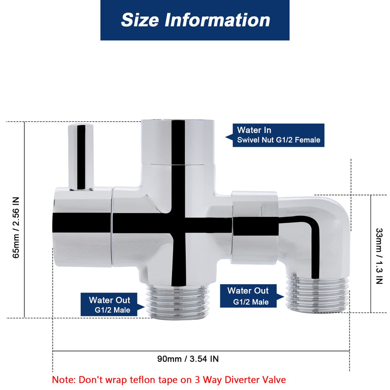 NearMoon Shower Arm Diverter Valve - Solid Brass G1/2'' 3 Way Universal Bathroom Replacement Component Adapter for Hand Shower and Fixed Spray Head - NewNest Australia