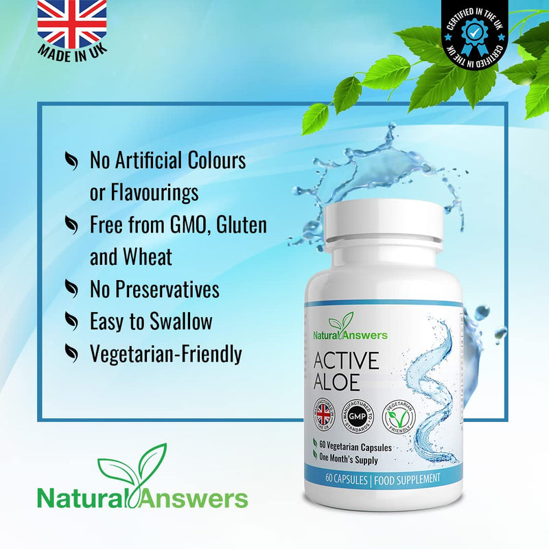 60 Active Aloe Cleanse, Aloe Vera & Glucomannan Capsules - (1 Months Supply) Vegetarian Friendly, Colon Cleanse Aloe Vera Food Supplements - Made in The UK by Natural Answers 60 Count (Pack of 1) - NewNest Australia