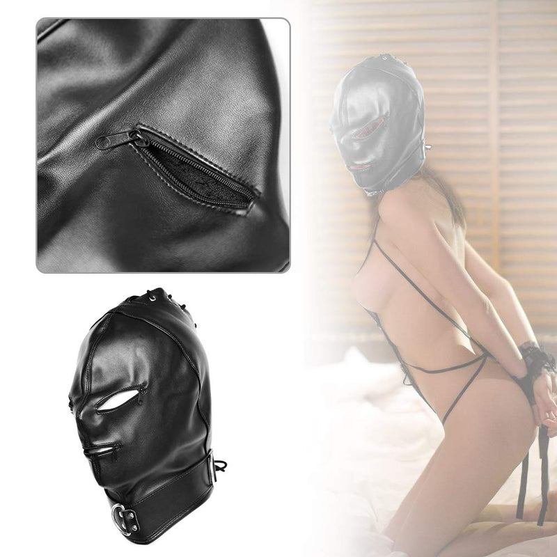 Leather Bondage Mask Black Full Face Restraint Head Hood SM Head Mask BDSM Fetish Hood Adjustable Headgear with Zipper for Adults Couples Sex Factory - NewNest Australia