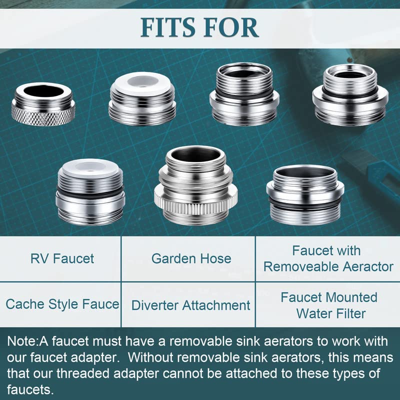Faucet Adapter Kit Kitchen Sink Brass Aerator Adapter Solid Male/Female Faucet Adapter to Connect Garden Hose, Water Filter, Standard Hose via Diverter (8 Pieces,Assorted Sizes) 8 Assorted Sizes - NewNest Australia