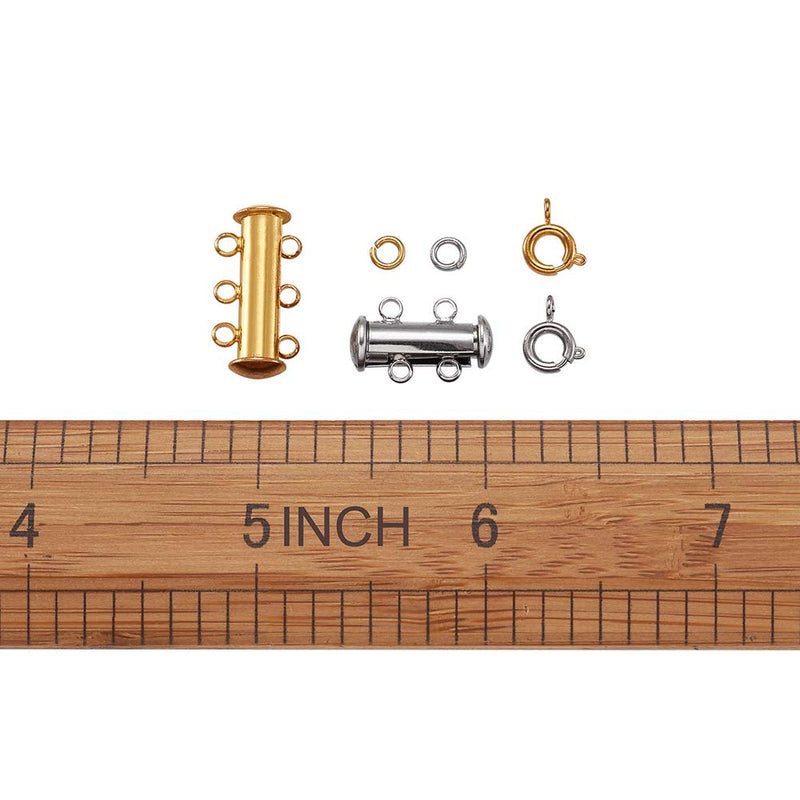 Pandahall 2-3 Strand Brass Jewelry Slide Lock with 40pcs Brass Close but Unsoldered Jump Rings and 20pcs Brass Spring Ring Clasps for Bracelet Necklace Jewelry Making (Silver &Golden) 2-3 Strand Clasps-Silver &Golden - NewNest Australia