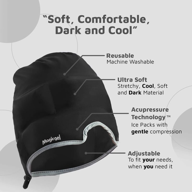 Magic Gel Migraine Ice Head Wrap | Real Migraine & Headache Relief | The Original Headache Cap | Cold, Comfortable, Dark & Cool; Endorsed by Physicians, Loved by Thousands - (Black) Black (Pack of 1) - NewNest Australia