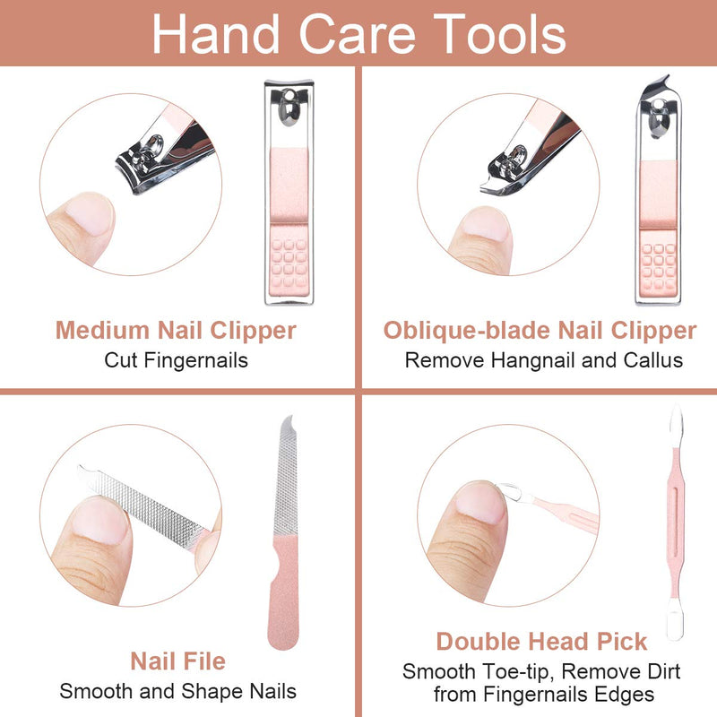 URAQT Professional Manicure Set, 7 pcs Portable Nail Clippers & Eyebrow Grooming Kit, Stainless Steel Nail Care Tools with Luxurious Leather Case for Travel & Home A-pink-7pcs/Set - NewNest Australia