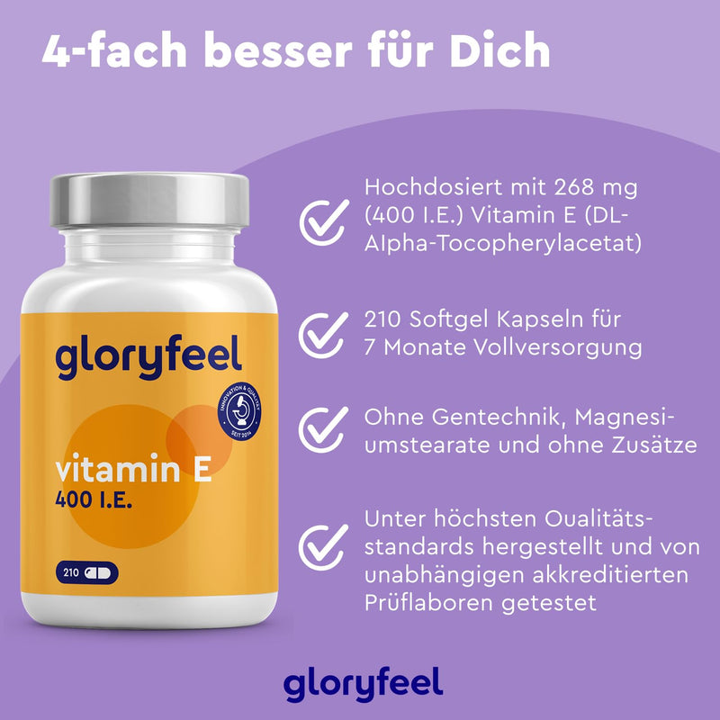 Vitamin E 210 capsules - 400 IU bioactive vitamin E per capsule - High dose for 7 months supply - Laboratory tested and made in Germany - NewNest Australia