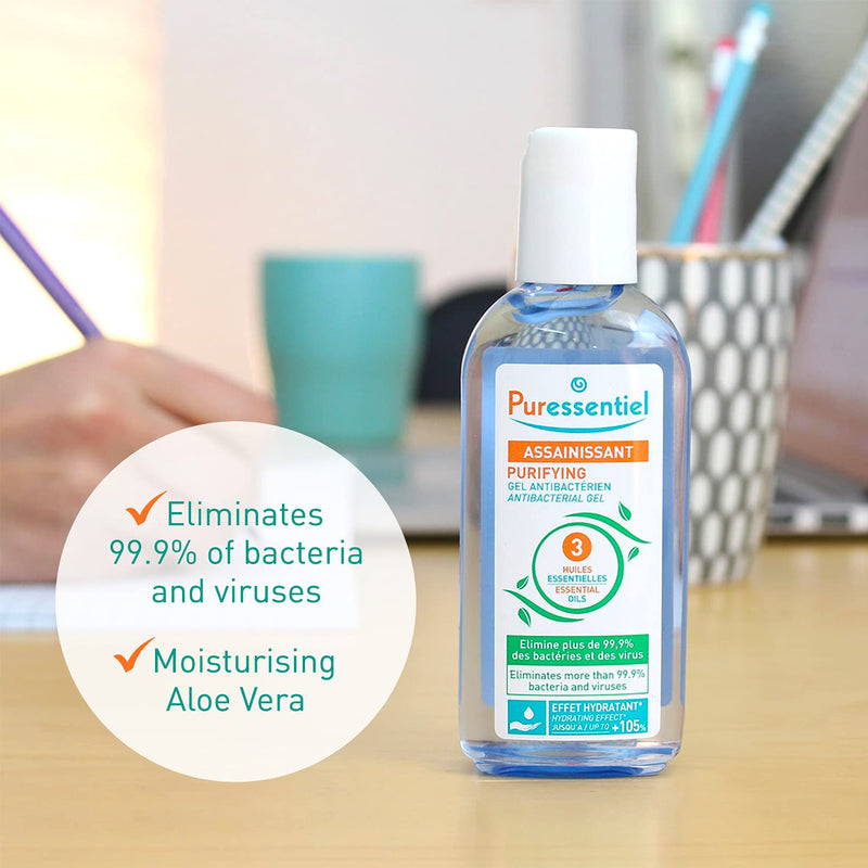 Puressentiel Antibacterial Gel 80 ml - Anti-bacterial, anti-viral, softening - 99.9% viruses and bacteria destroyed - Anti-drying aloe vera, bioalcohol, essential oils of tea tree, lemon, lavandin 80 ml (Pack of 1) - NewNest Australia